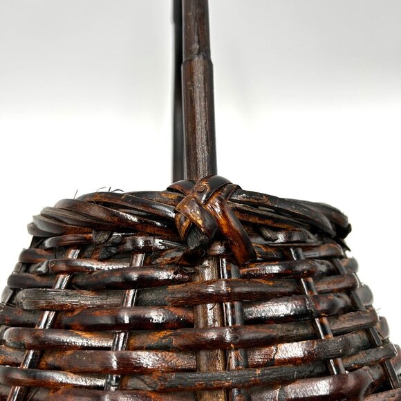 Moody VTG Woven Wicker Dark Brown Rattan Basket Sturdy Bamboo Handle Primitive - Picture 7 of 9